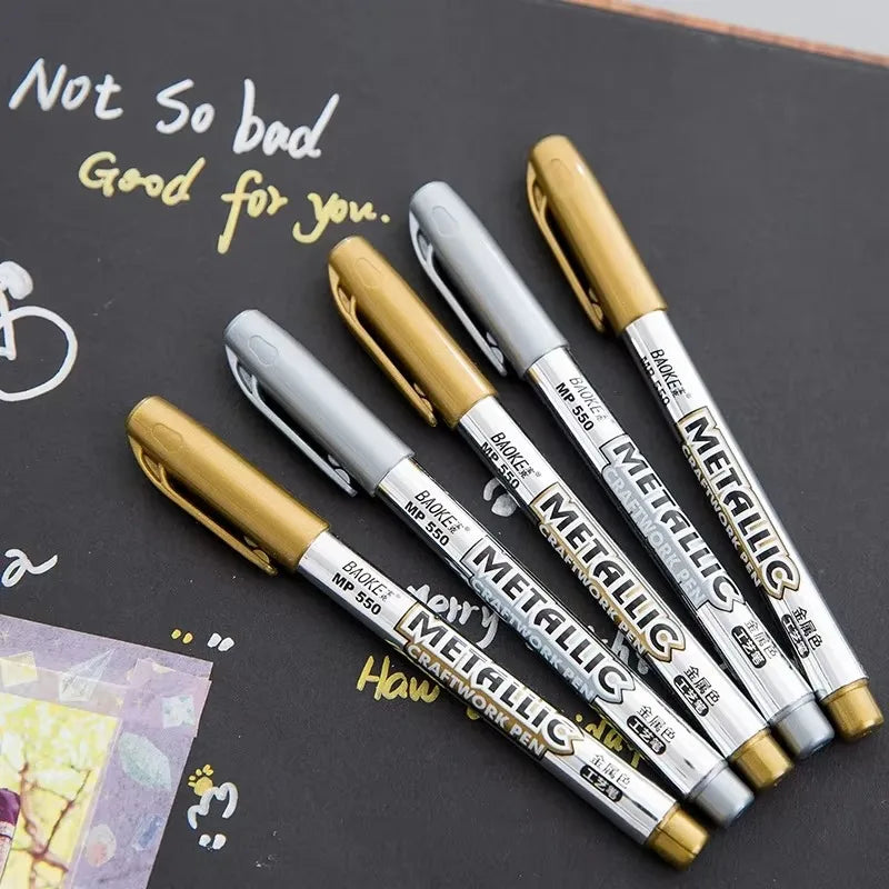 6 Colors Permanent Metallic Paint Pens Markers, for Canvas, Rock Painting,Glass, Ceramic Surfaces,DIY Photo Album Scrapbooking Qme