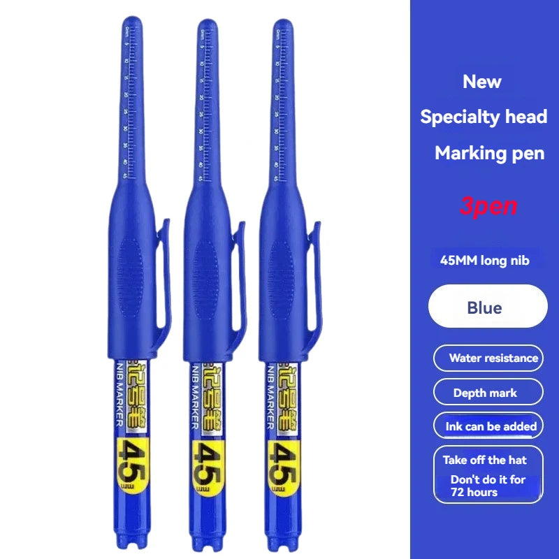 1- Waterproof Deep Hole Marker Pens Long Nib Head Carpenter Pen Black