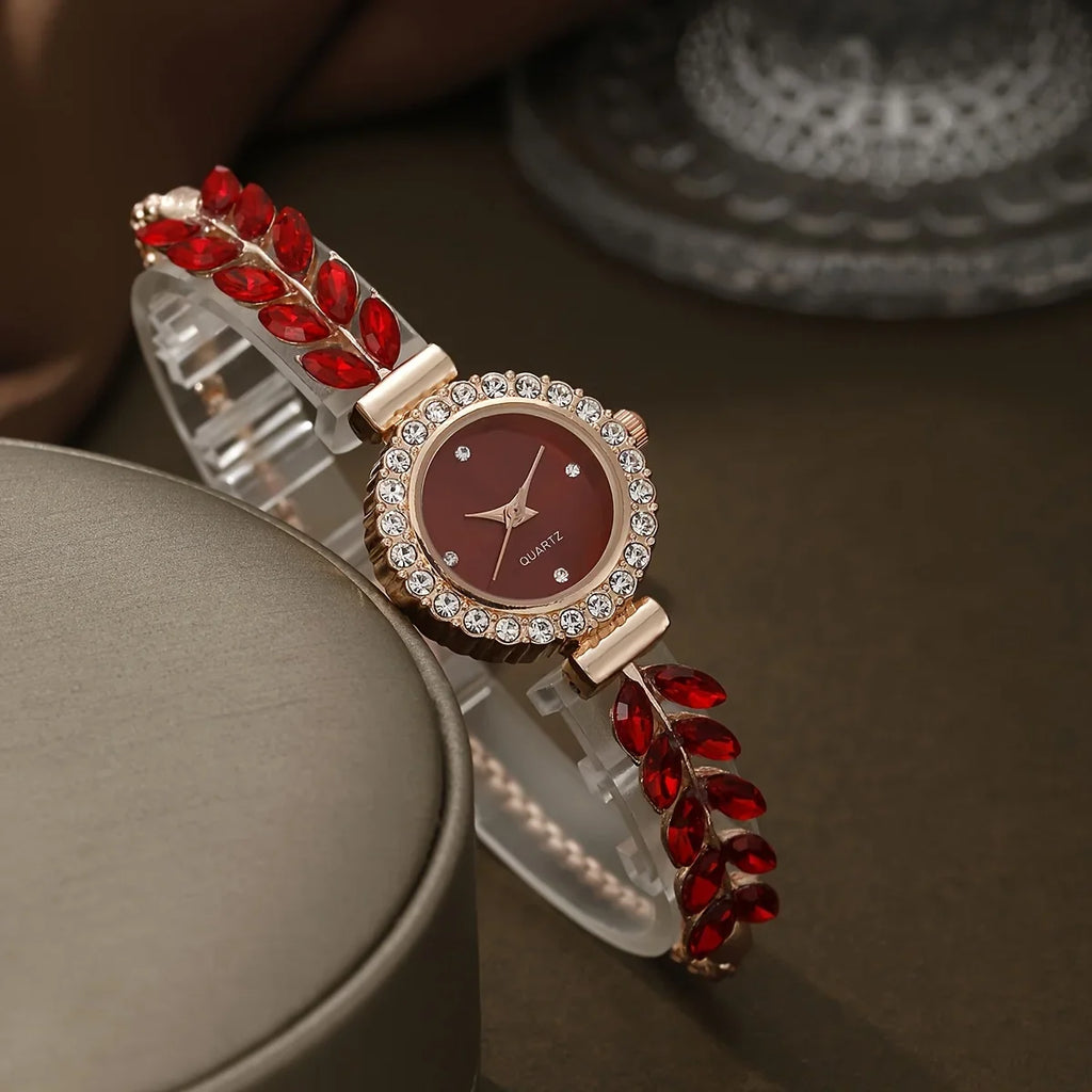 20261/4PCS Elegant Women's Wristwatch Set Fashion Rhinestone Bracelet Band Ladies Quartz Watches Reloj Mujer（Without Box） Qme
