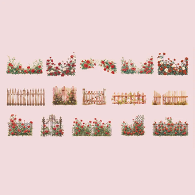 30 Sheets/Bag Floral Wooden Fence PET DieCut Sticker DIY Scrapbooking Journal Planner Notebook Phone Case Office Stationery Gift Qme 4