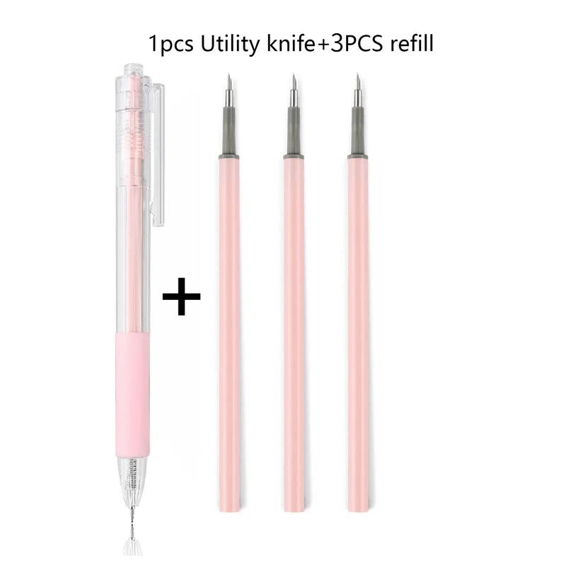 Paper Cut Knife Pen Refill Art Utility Knife Scrapbooking Cutting Tool Sticker Tape Cutter Express Box Knife DIY Craft supplies Qme Pink (1 set)