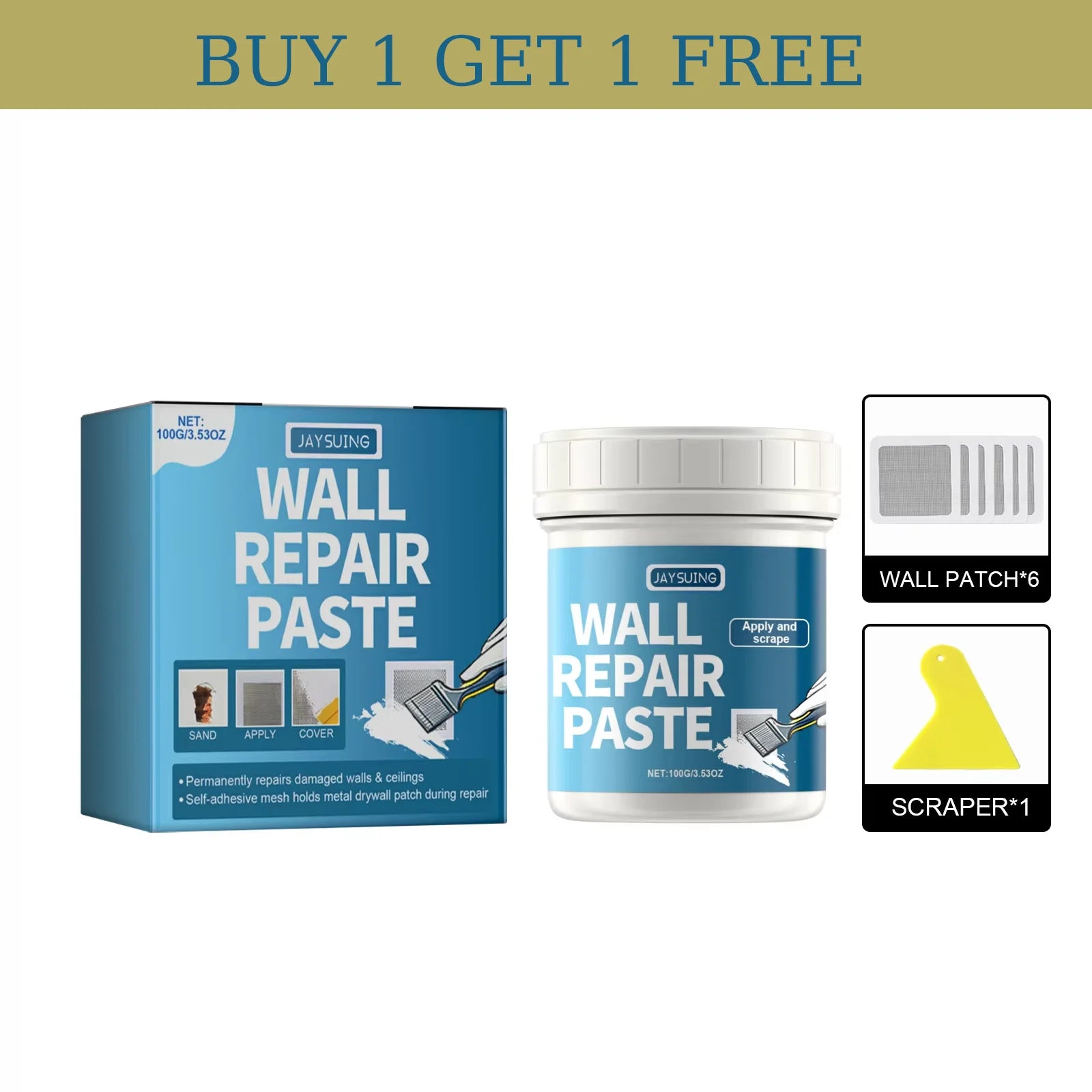 Jaysuing White Wall Repair Paste Quick-Drying Mouldproof Home Renovation Paint for Holes Peeling Gaps Drywall Mending Kit Qme 100g Boxed Kit