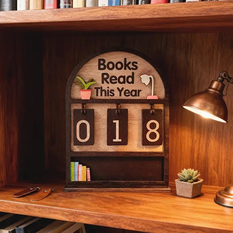 Wooden Book Read This Year Counter Reading Challenge Tracker Qme A3