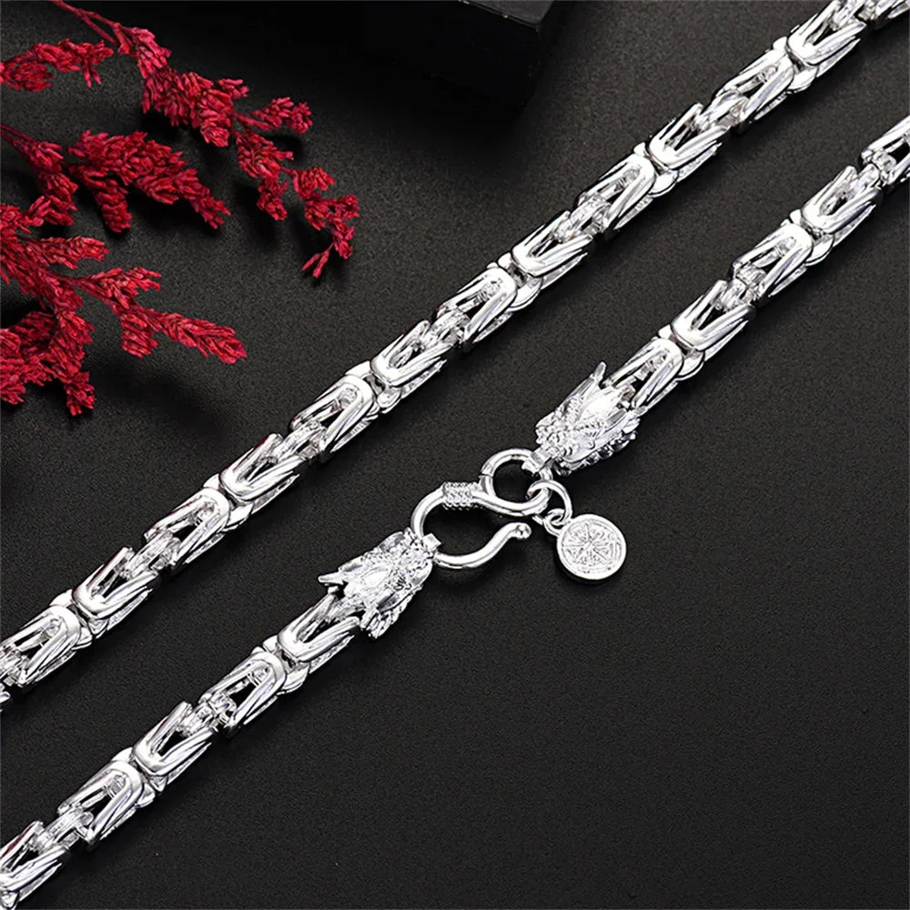 Popular Brands Solid Sterling Silver Lovely Necklace for Men 8MM Chain Round Faucet Dragon 60cm Fashion Jewelry Wedding Gifts Qme Default Title