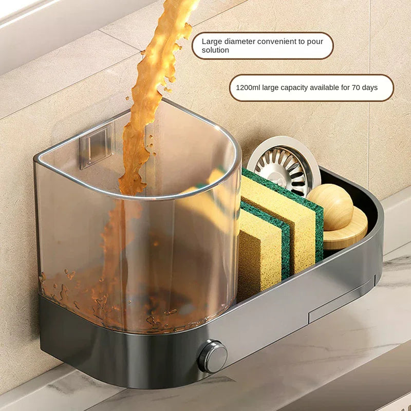 Drain Tray Wall Mounted Soap Dispenser Sponges Holder Hand Press Qme