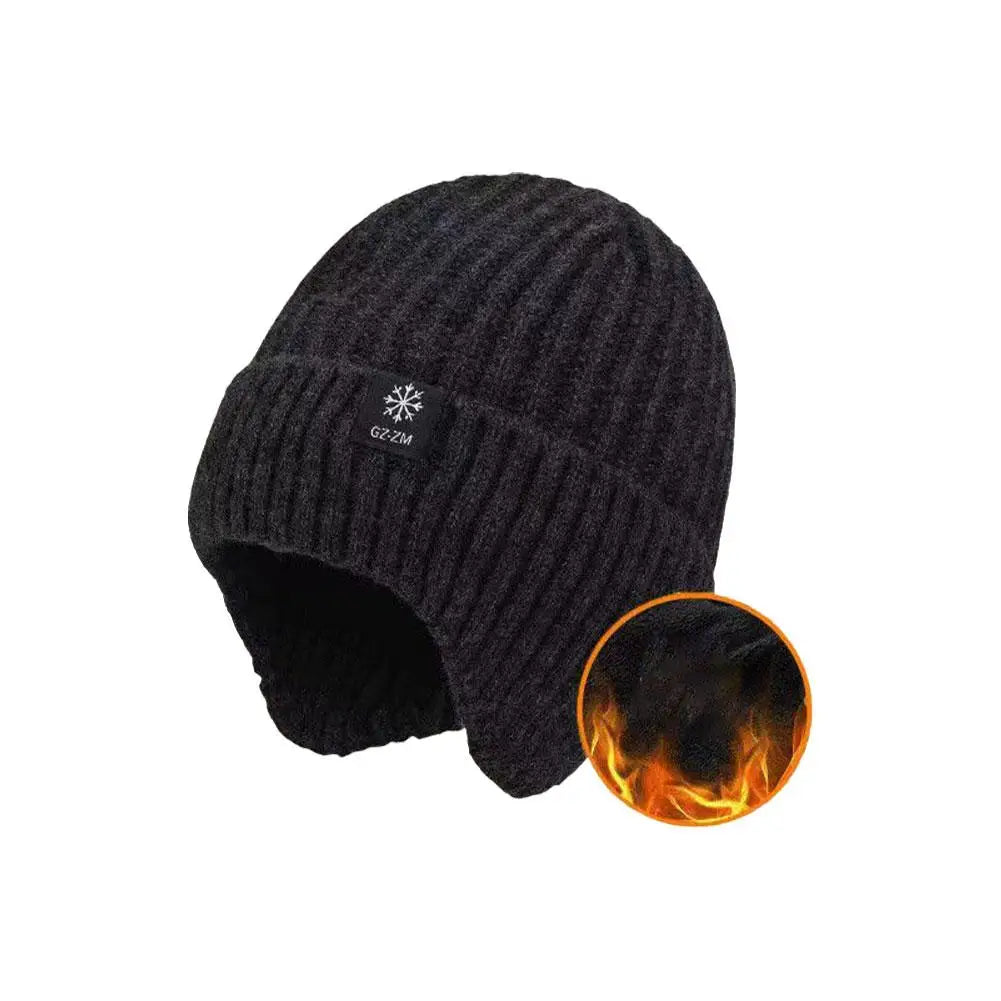 Thick Fleece Lined Beanie Hats with Earflap, Winter Warm Knit Hat for Men Women, Windproof Knit Skull Cap for Winter Outdoor Qme A
