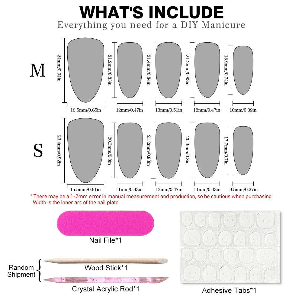 Handmade French Almond White Flowers False Nails Korean Art Stickers Qme