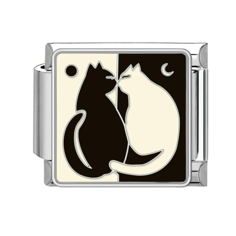 Fashion Colorful Cat Tulip Daisy Flowers Heart Charm Italian Links