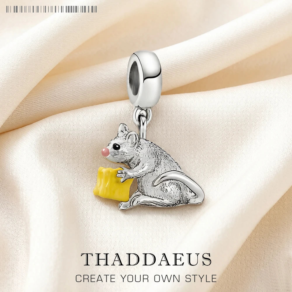 Mouse & Cheese Charms Pendant Fit Europe Bracelet, European Style 925 Sterling Silver Cute Fashion Jewelry Club for Women & Men Qme