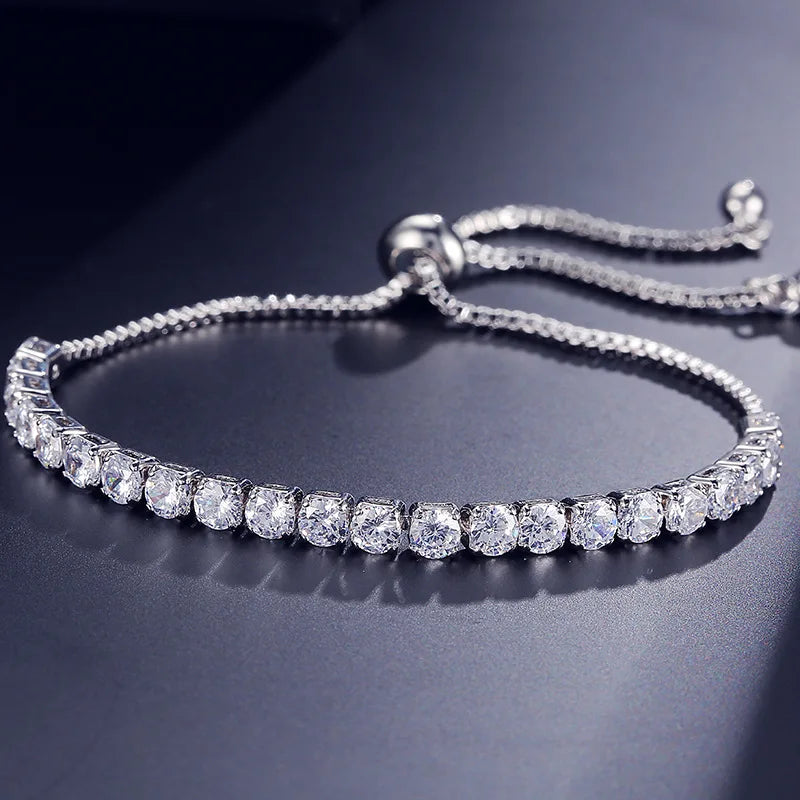 1-2 pieces Women's Geometric Round 4mm Zircon Bracelet Adjustable Slider Chain Versatile Fashion Jewelry Qme White