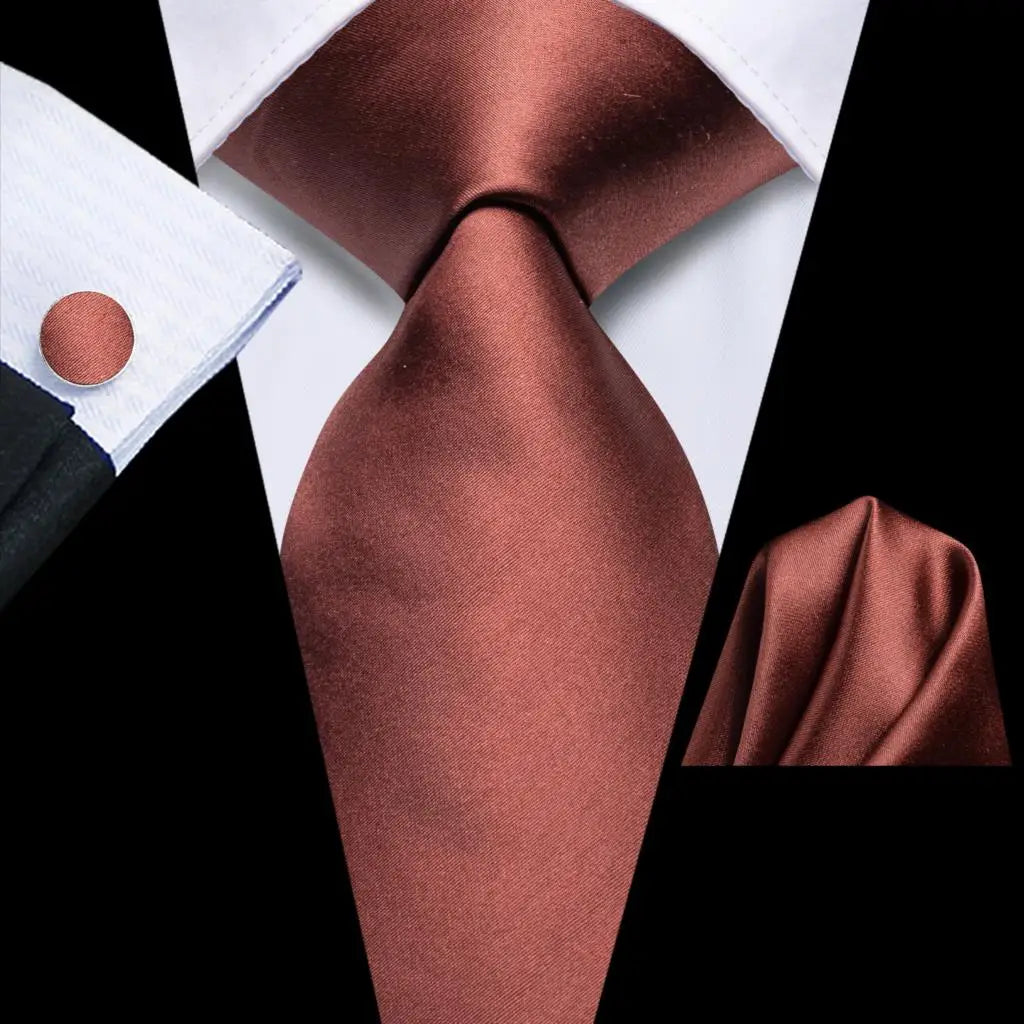 Hi-Tie Solid Orange Blue Mens Fashion Necktie Handkerchief Cufflinks for Tuxedo Accessory Classic Silk Luxury Tie for Man Gift Qme SN-3771