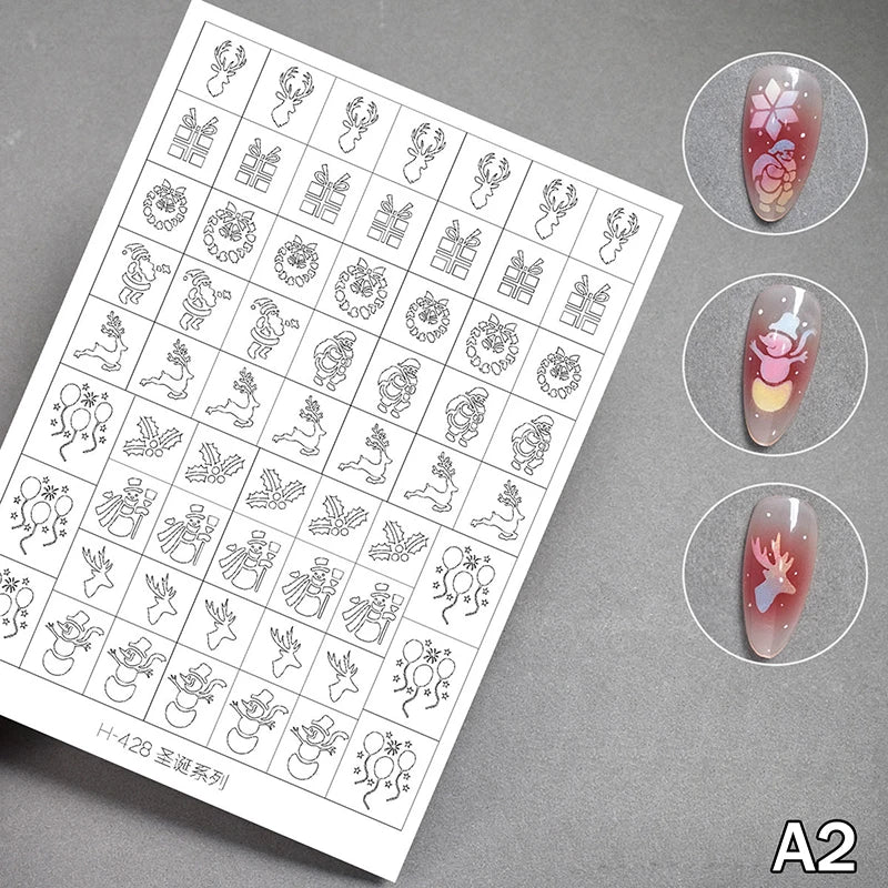 Airbrush Stencil Nails Winter Snowflake Snow Tree Christmas Decors Qme A2