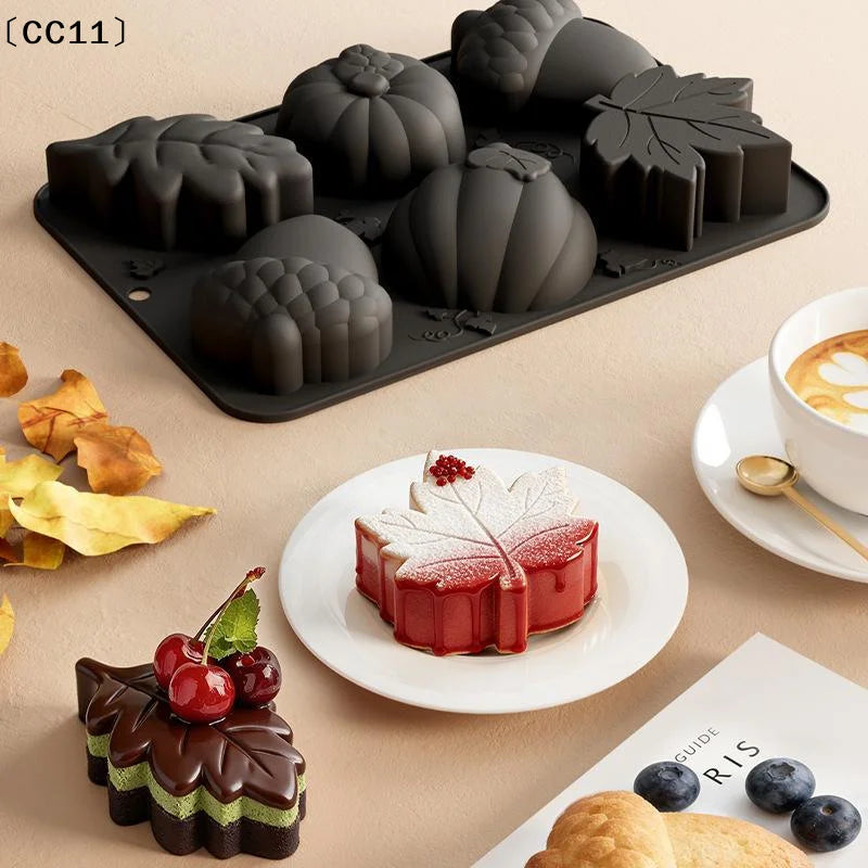 Silicone Fall Baking Mold Non Stick 6 Cavity Pumpkin Leaf Acorn Qme