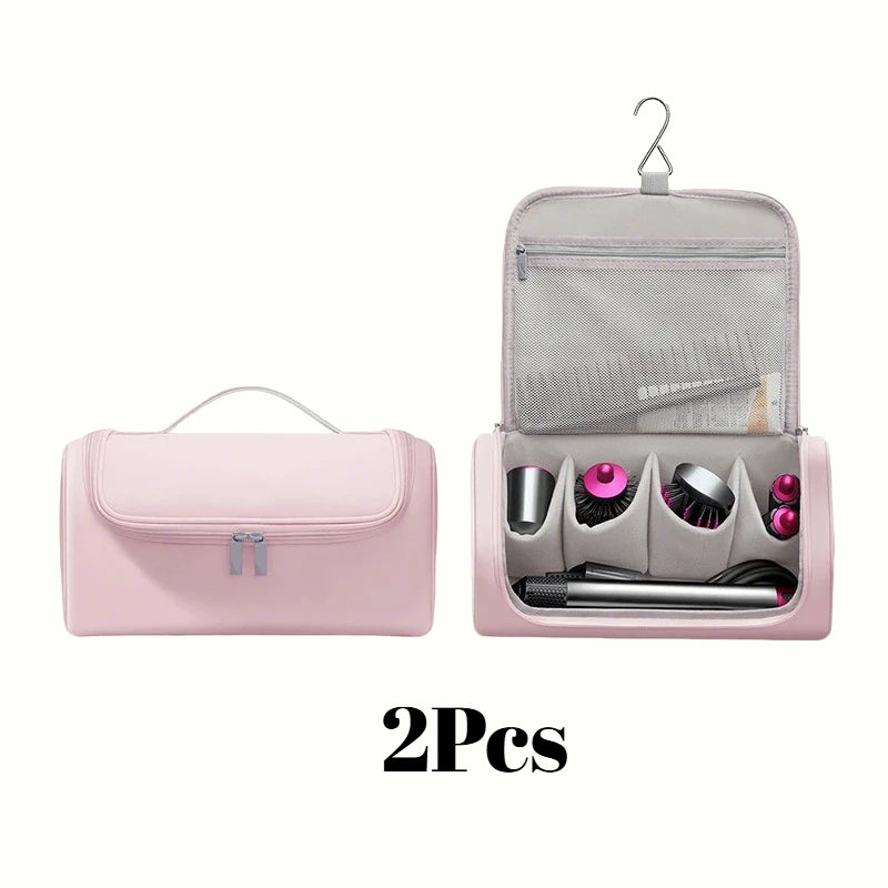 1 Hideable Hook Hair Dryer Case Waterproof Large Capacity Travel Qme Pink 2Pcs 36.5x14x16.5cm