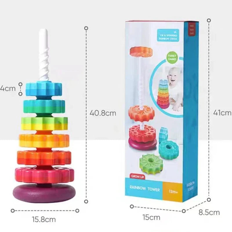 Montessori Rotating Rainbow Tower Baby Stacking Puzzle Toys Safety and Environmental Protection Colored Children's Toys Boy Girl Qme 6 Layers