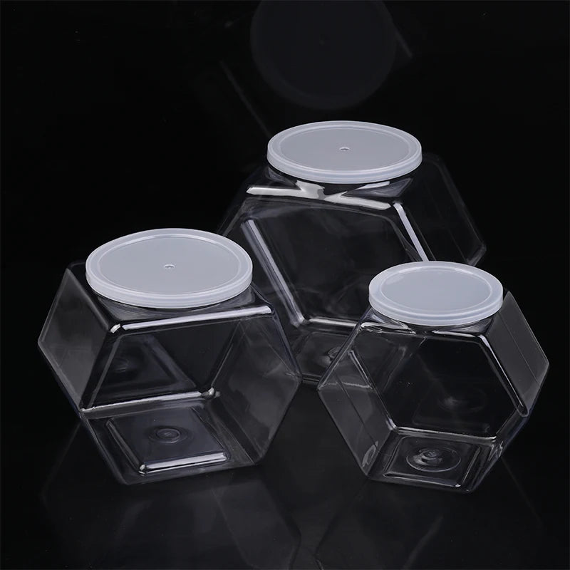 Transparent Hexagonal Candy Cookie Jar Plastic Packaging Jars Sealed Qme