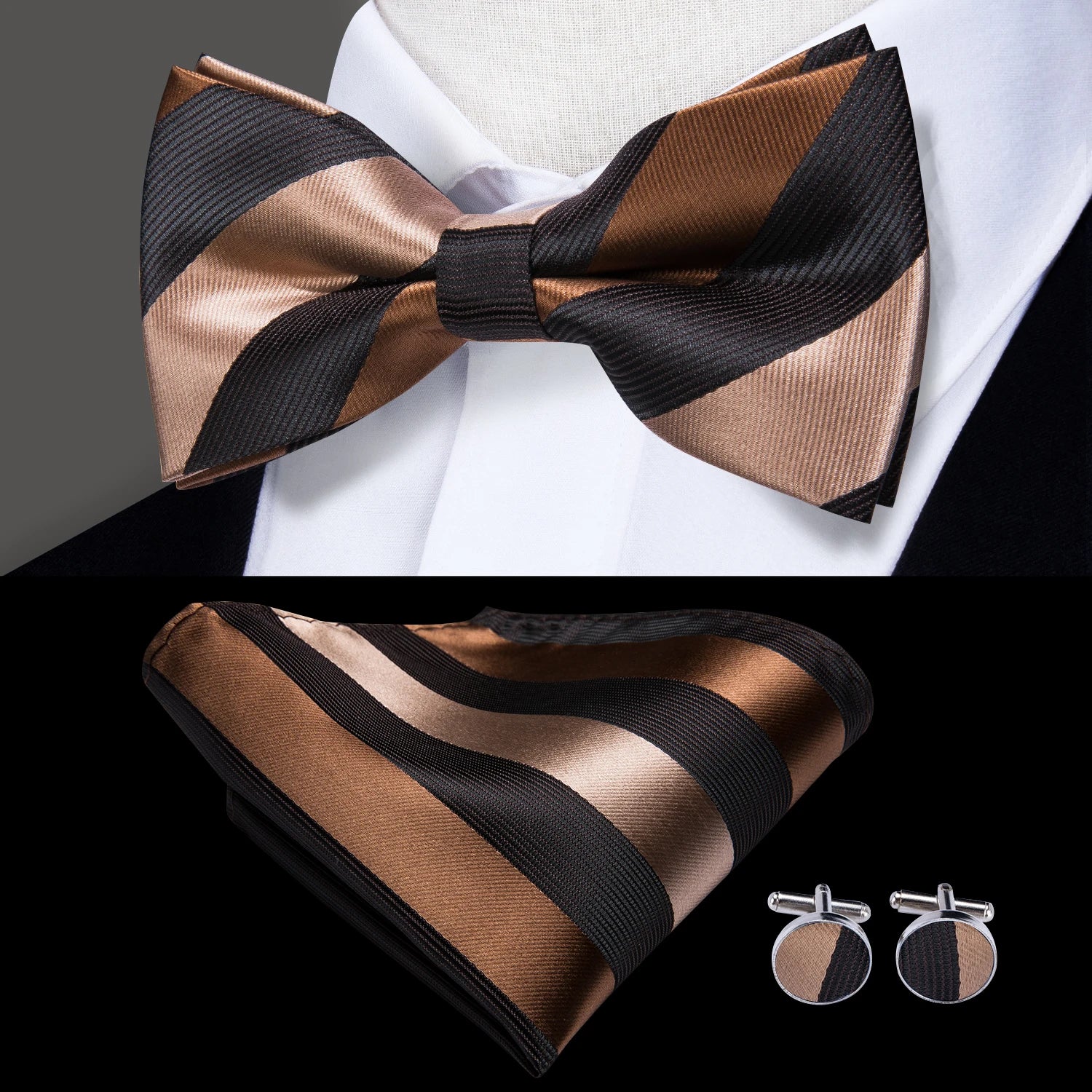 Hi-Tie Classic Bow Ties for Men Silk Butterfly Pre-Tied Male Bowtie Pocket Square Cufflinks Set Jacquard Paisley Floral Wedding Qme LH-737
