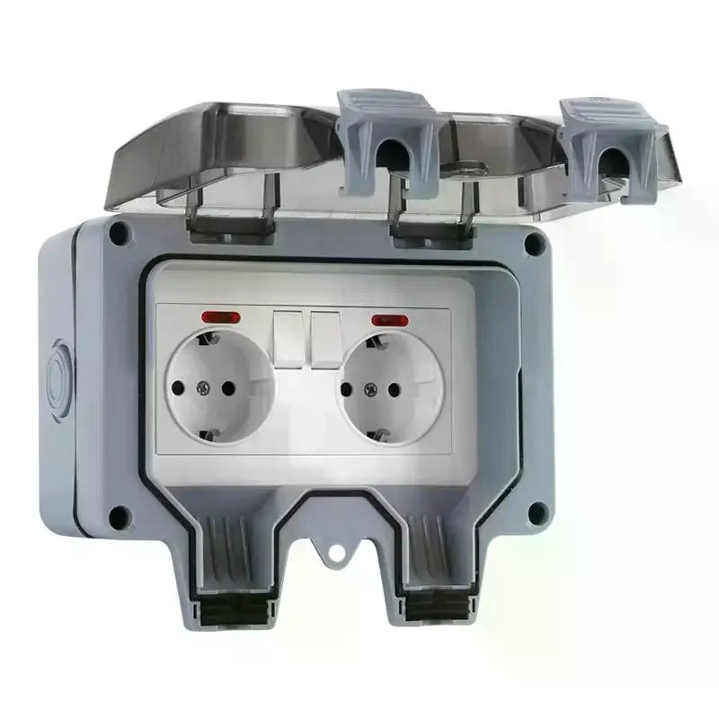 IP66 Waterproof Dustproof Box, Outdoor Switched Power Socket, Power Socket Box Suitable For Outdoor Gardens Home Bathroom Qme
