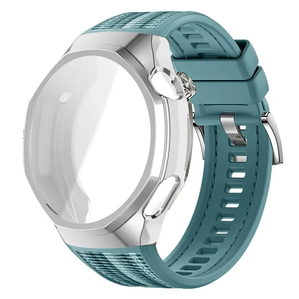 TPU Case+Strap For Huawei GT6 Pro 46mm Soft Silicone+Nylon Woven Bracelet Band With TPU Protector Bumper Shell Cover Qme Blue-S For GT6 Pro 46mm