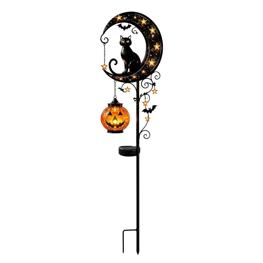 Halloween Black Cat Pumpkin Moon Garden Stake Light Solar Metal Pumpkin Stake Outdoor Garden Yard Decoration Qme black One Size