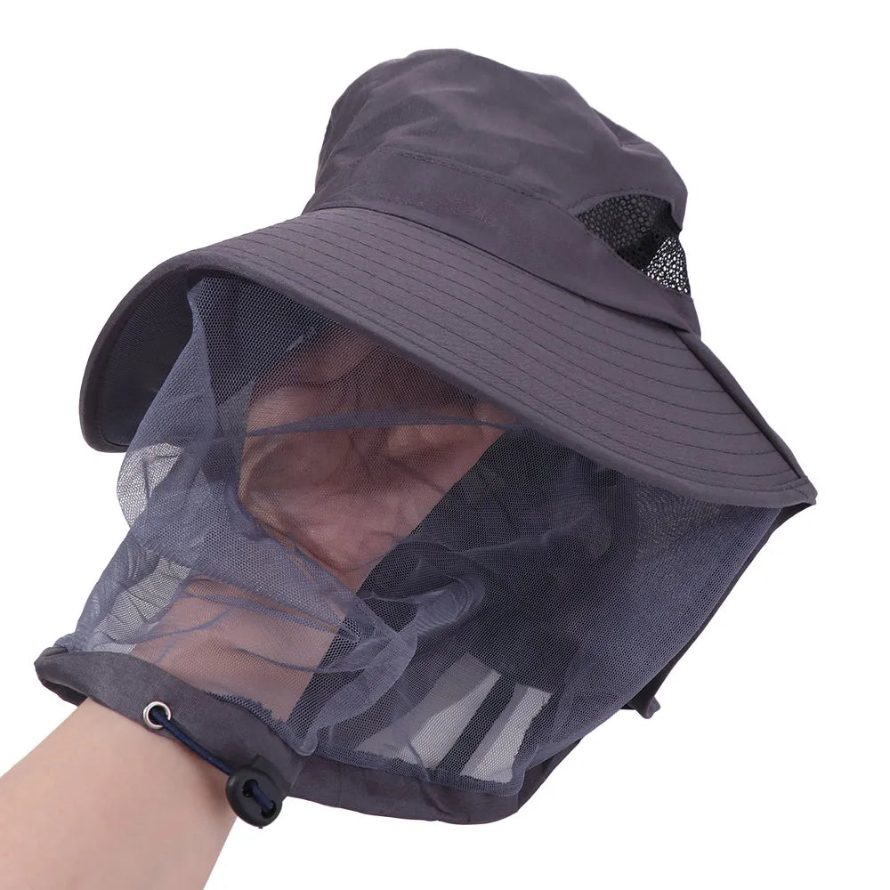 Casual Foldable Bee Mosquito Hat Wide Brim Insect Proof Net Cover Fisherman Hat Face Covering Mesh Mask Sun Protection Hat Men Qme