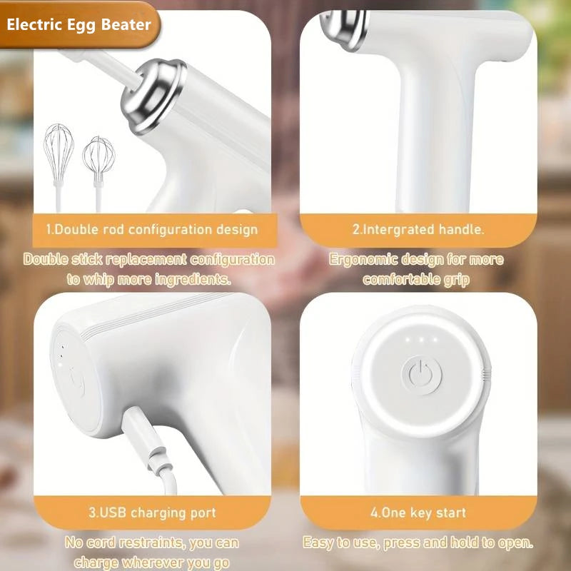 Electric Egg Beater Coffee Frother Milk Whisk MINI Food Blender Egg White Whipped USB Rechargeable Three Speeds Whisk Tools Qme