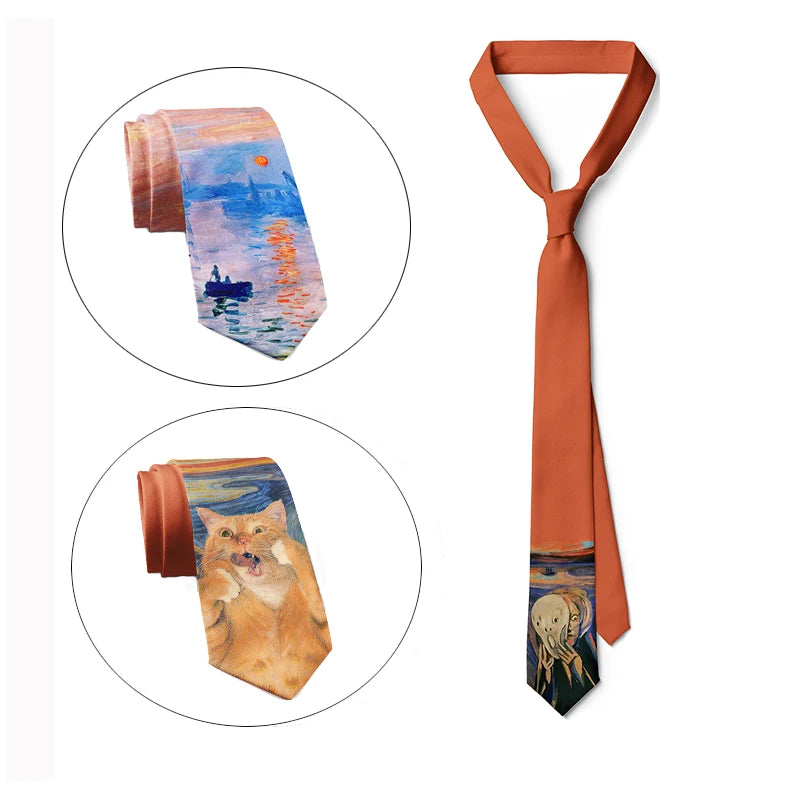 Screaming Sailing Cat Funny Tie Men's Fashion Oil Painting Business Qme
