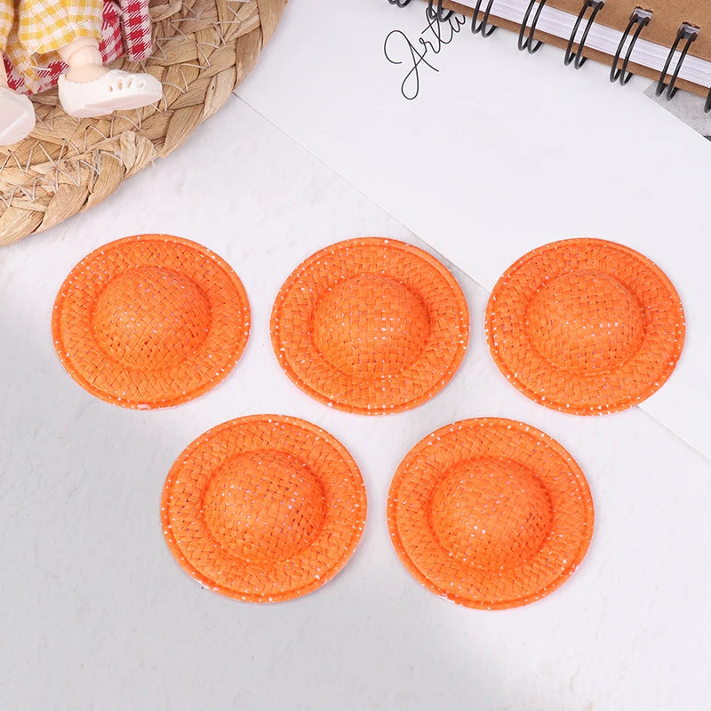 Decorative Dollhouse Woven Straw Hats 5 Child Role-play Toys Qme Orange
