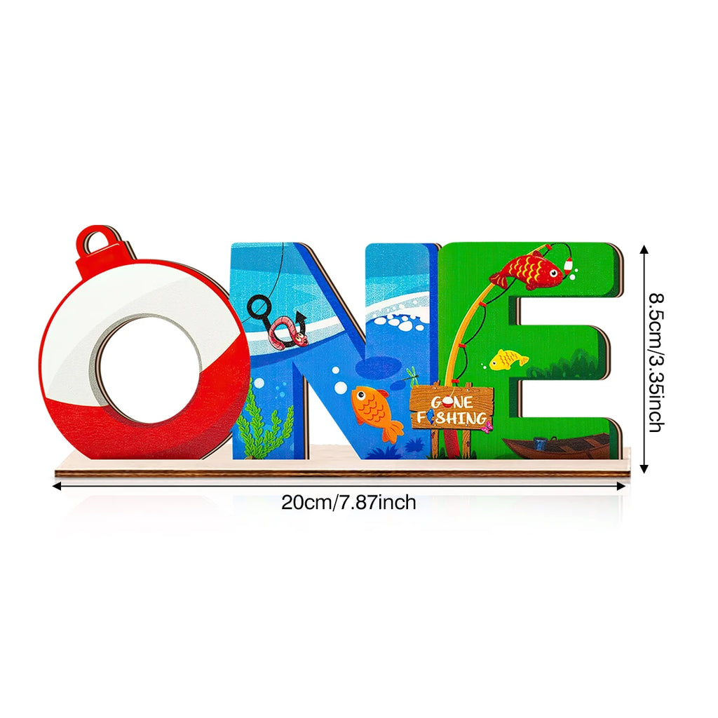 1SET 2D seaside vacation style ocean fishing theme "ONE" letter wooden desktop decoration, birthday party desktop decoration Qme