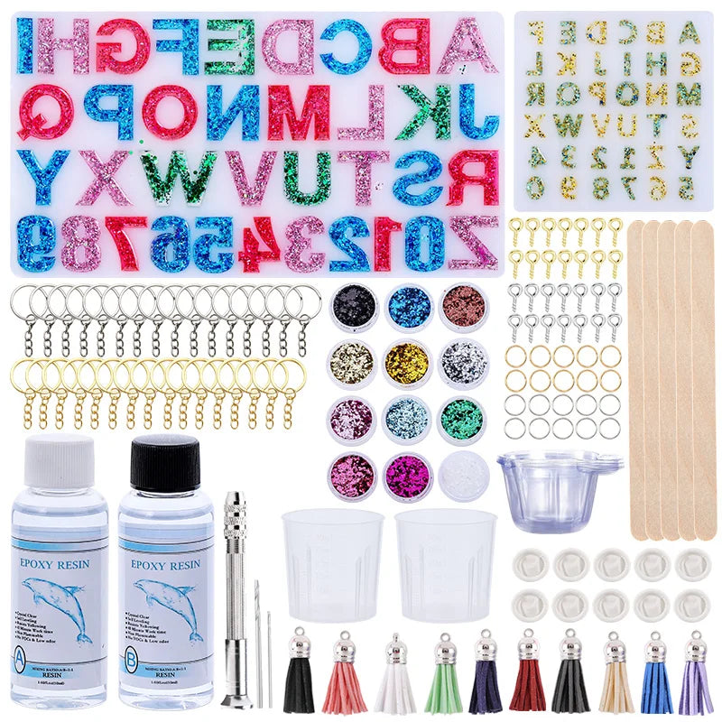Epoxy Resin Silicone Molds Starter Kit All in One Office Home Decor Art Clear Craft Jewelry Making Kit for Keychain Necklace DIY Qme Kit 2