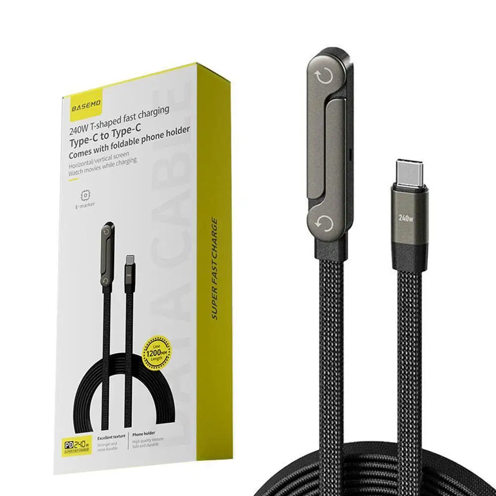240W Fast Charging Foldable Phone Holder Data Cable Fast Charging Multi Charger Cord With Type C 2-in-1 Foldable Data Cable Qme