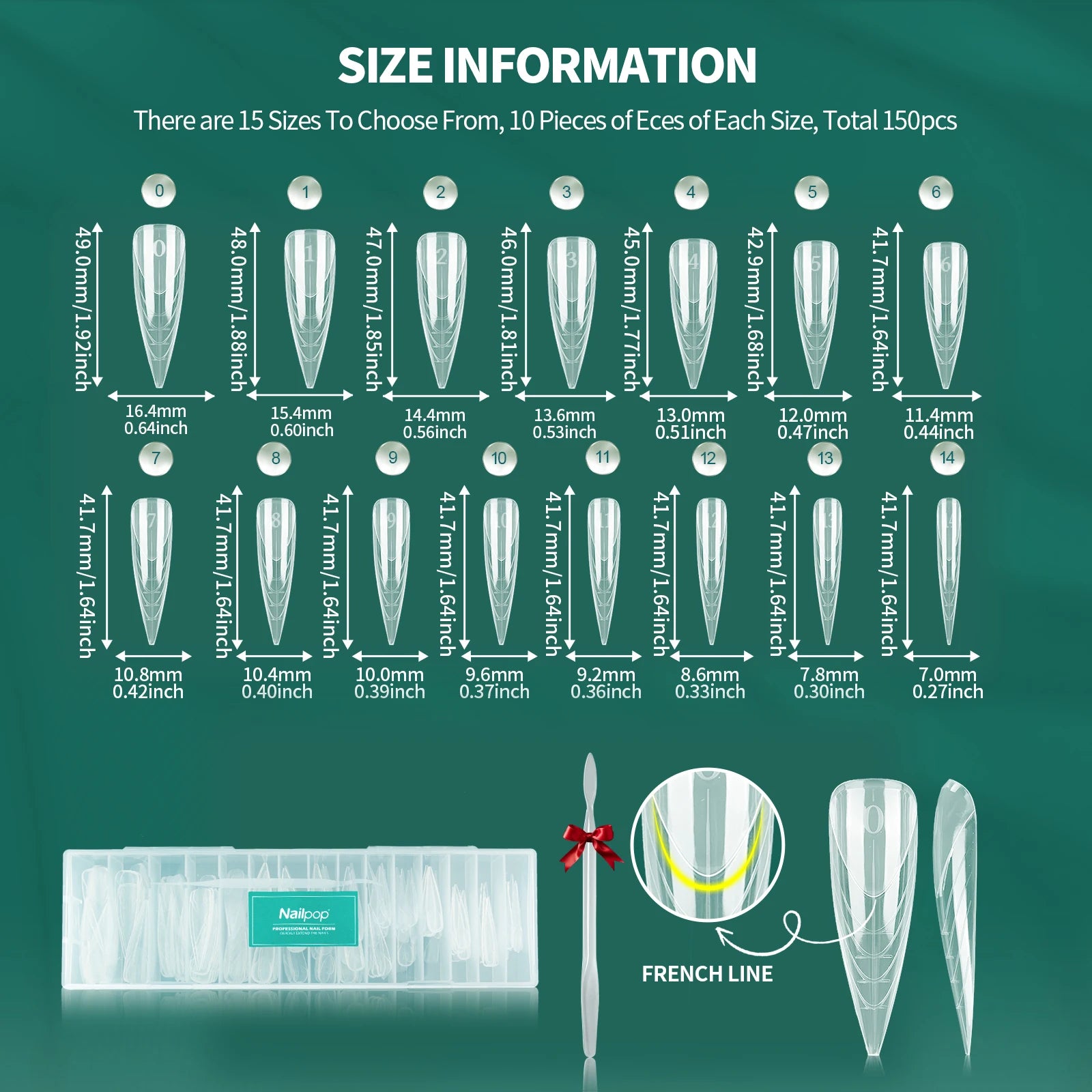 Nailpop 6in1 French Nail Dual Form 6 Shapes Reusable Gel Extension Qme JM32-Clear 150