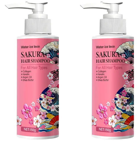 Sakura Hair Shampoo with Collagen & Keratin, Nourishing & Smoothing for All Hair Types, with Argan Oil & Shea Butter. Qme Moisturizing
