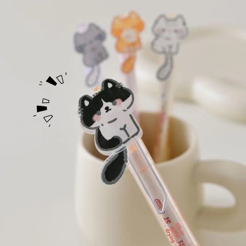 1 Gel Pen Cute Wagging Tail Cat Cartoon Automatic Black Kawaii Qme