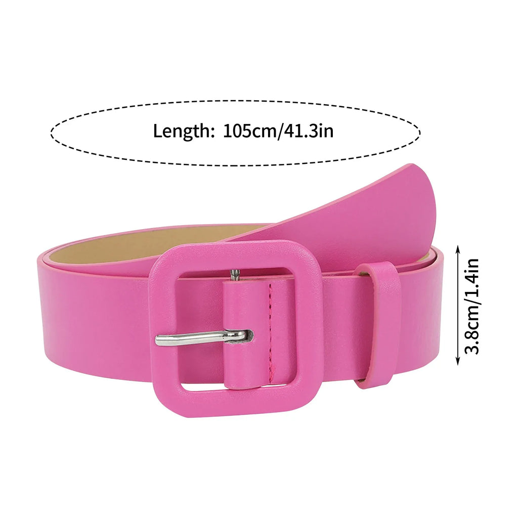 Ladies' Square Buckle Candy Colored Decorative Belt Fashionable Casual Versatile PU Leather Wide Belt Daily Dress Up Accessories Qme