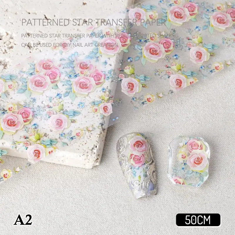 4 Rose Flower Nail Transfer Foils Paper DIY Art Sliders Salon Use Qme A2