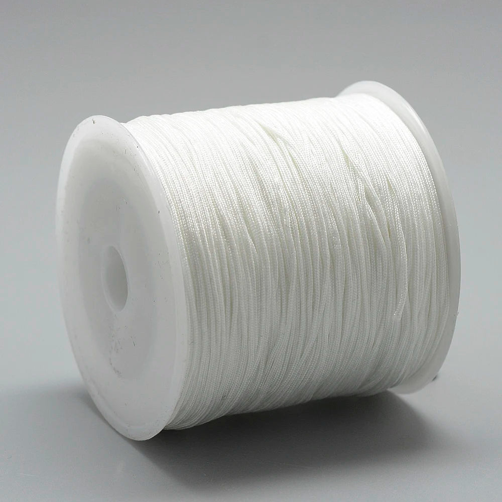 PandaHall 100m/Roll Nylon Thread Braided Chinese Knotting Cord for Jewelry Making, 0.8mm Hole String for DIY Bracelet Beading Qme White