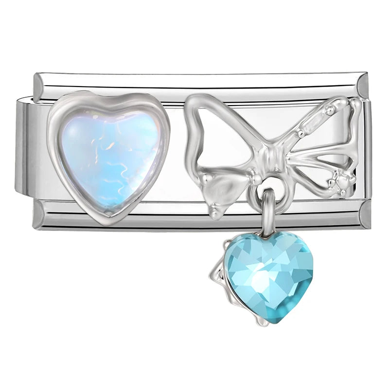 Wholesale Colored Gemstone Bowknot Water Drop Heart Italian Charm