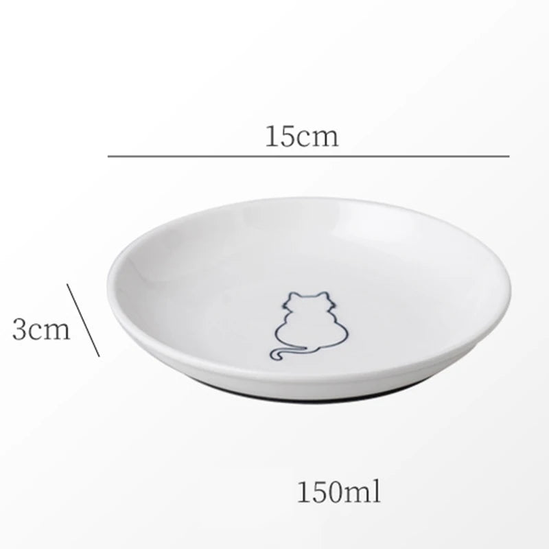 Ceramic Cat Plates With Silicone Anti Slip Pad Pet Cat Snack Bowl Cute Kitten Food Bowl Pet Kitten Water Bowl Pet Supplies Qme