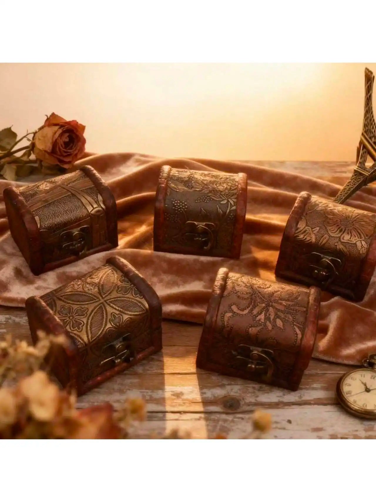 Mini Antique Wooden Treasure Box Jewelry Storage Retro Texture Full Qme