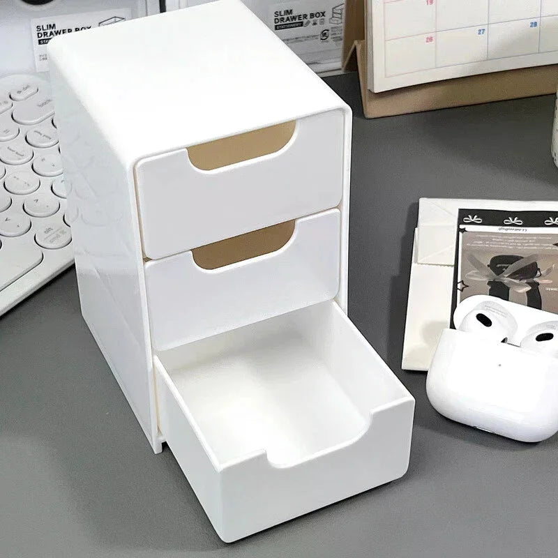 3-Tier Cosmetic Storage Box Organizer With Drawers Multifunctional Countertop Storage For Jewelry Office Supplies Qme
