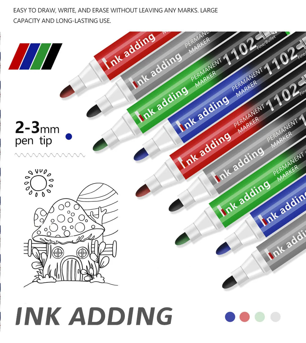 4Pcs/Set Permanent oily Marker Pen Waterproof Markers Crude Nib Black Blue Red Green Ink 2-3mm Color Marker Pens Qme