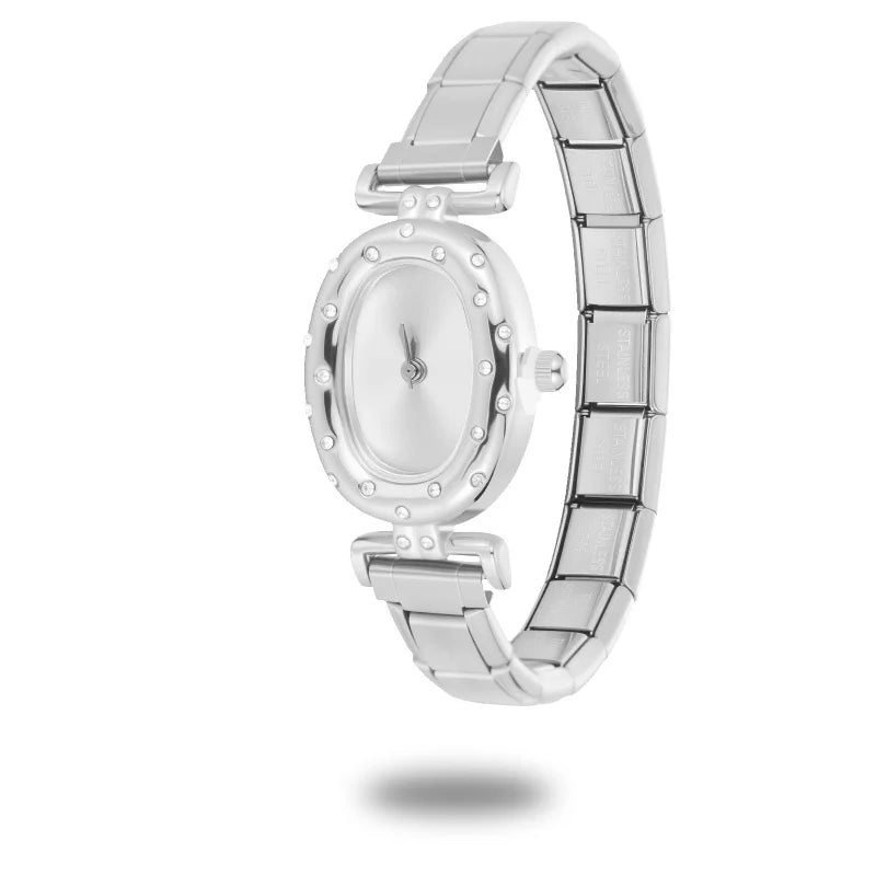 2025New Vintage Oval Inlaid Zircon Stainless Steel Watch Bracelet