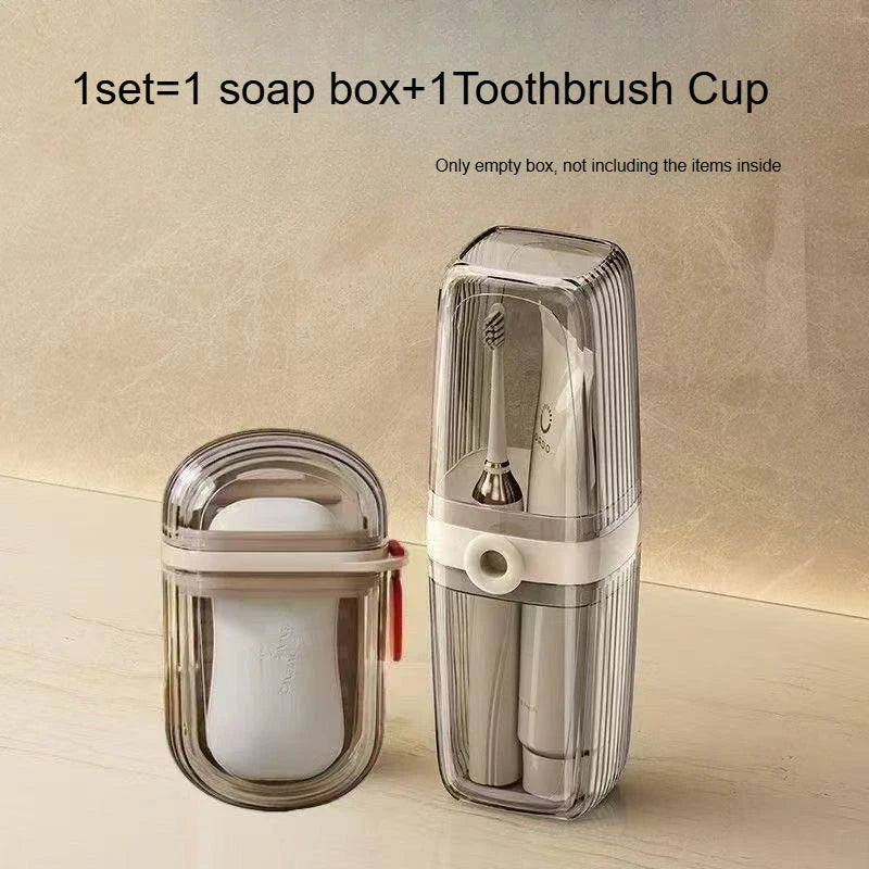 Portable Travel Bathroom Set Transparent Toothbrush Cup Soap Box Dustproof Storage Holder for Trip Camping Gym Wash Organizer Qme 1set