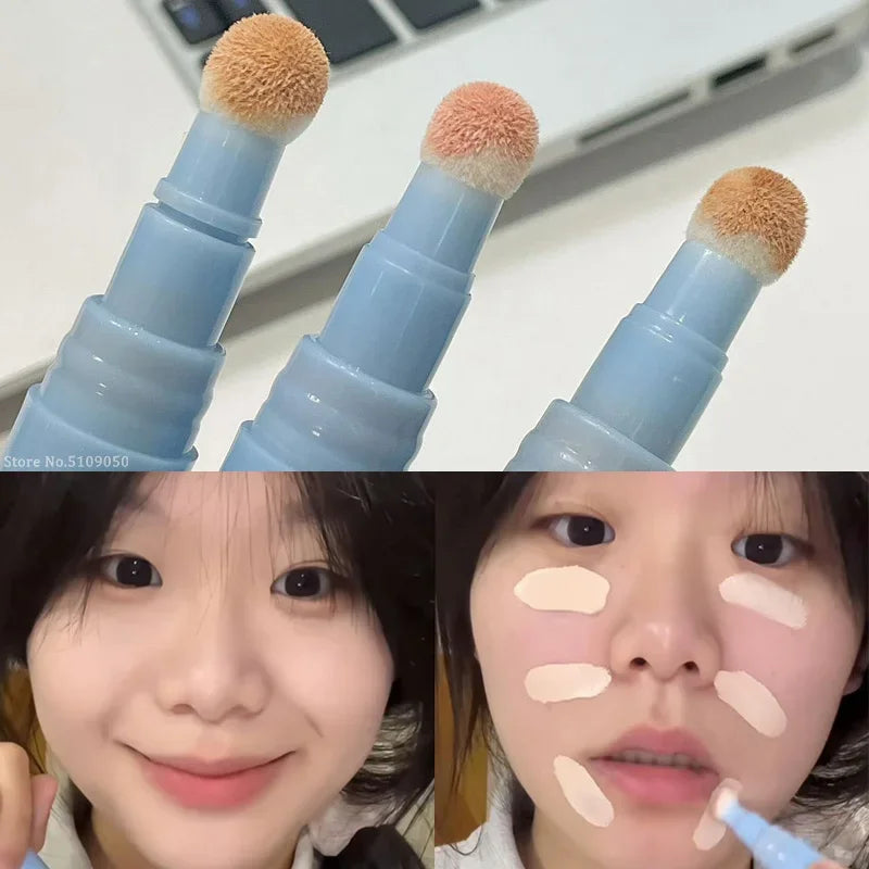 Soft Plush Head Concealer Pen Detail Covering Dark Circles Even Skin Tone Brightening Oil Control Foundation Face Holding Makeup Qme