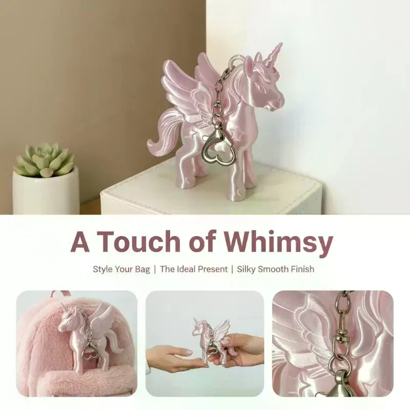 Fashion Pink Pegasus Keychain 3D Printed Cute Bag Charm Heart Clasp Qme
