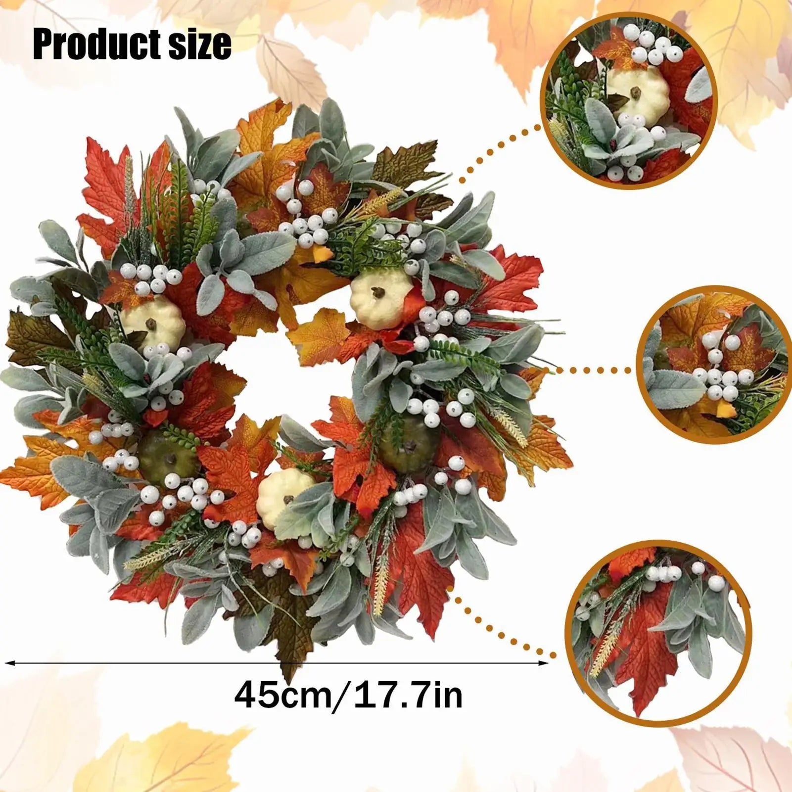 Halloween Wreath Harvest Season Decor Festive Maple Leaves Pumpkin Qme