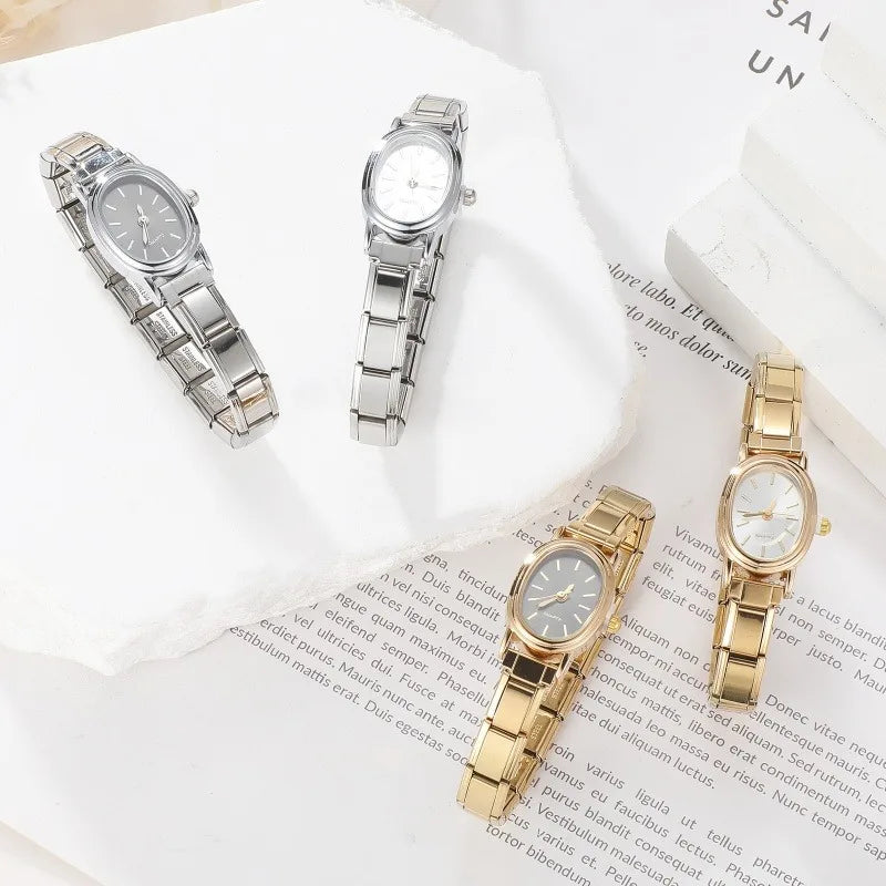 Stainless Steel Fit 9mm Watch Connector Italian Charm Links Women's Oval Square CZ Watch Header Linker Bracelet DIY Jewelry Gift Qme