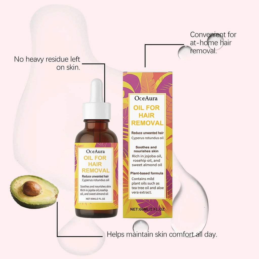 OceAura Hair Removal Oil For Arms Legs Armpits Plant Extract Containing Moisturizing Non-Greasy Soothing Hair Removal Serum 60mL Qme