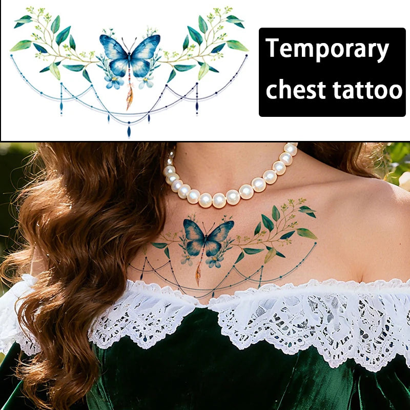 Large-size body art temporary tattoo, sexy chest, colorful flower and butterfly stickers, waterproof fake tattoo to cover scars. Qme